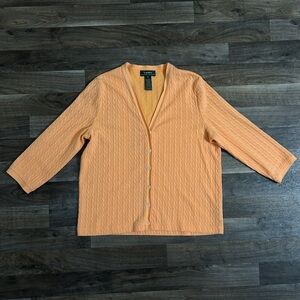 Lauren Ralph Lauren Cable Knit Button Cardigan Peach M